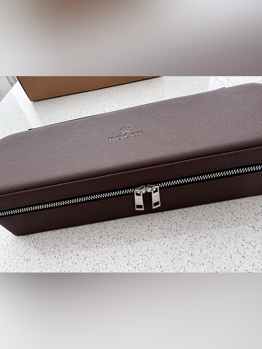 Rolex Dark Brown Leather Zip Watch Case travel